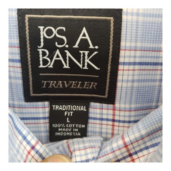 CT452 Jos A Bank Traveller Blue Striped Short Sleeve Shirt L - Picture 2 of 4